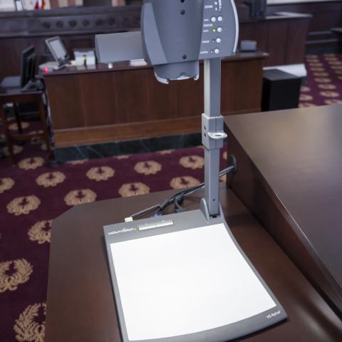 Evidence presentation monitor in an ALMD District Judge courtroom