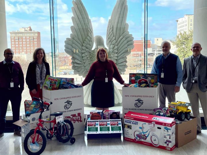 Judge Huffaker and chambers staff with Toys for Tots offerings