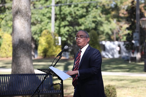 Judge speaking at dedication