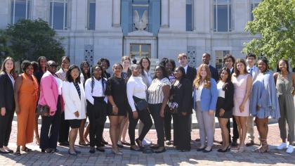 Alabama Law Summer Scholars photo in plaza courtyard