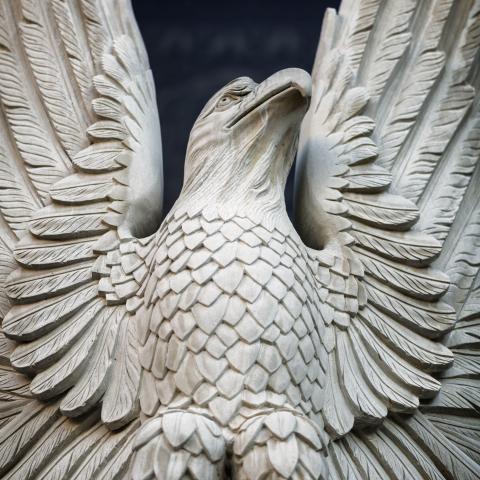 Photo of eagle sculpture named "Reggie."