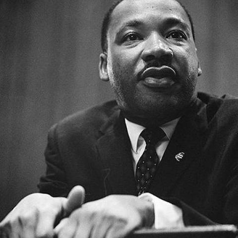 Photo of Martin Luther King Jr at a press conference, by M.S. Trikosko