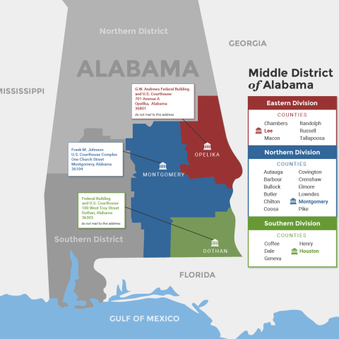 Map of counties for the Alabama Middle District